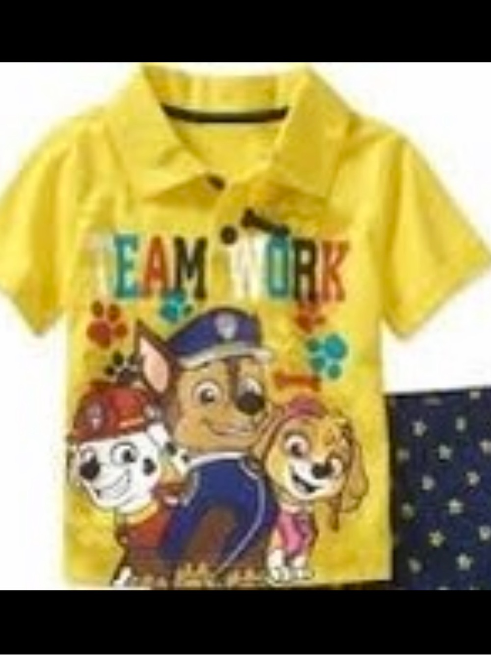 Nickelodeon Paw Patrol 'Team Work' characters Chase, Marshall & Skye Yellow Polo